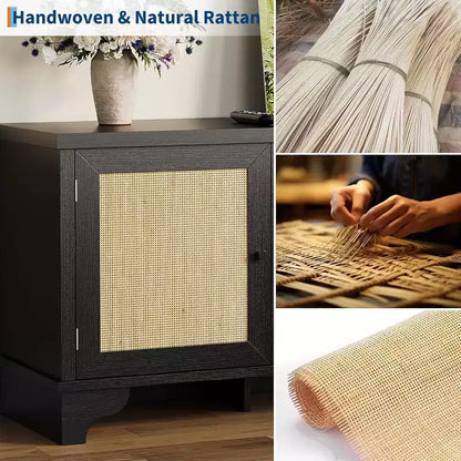 Mobile TV in Rattan per Televisori fino a 70 pollici, Mobile Porta TV con 2 Armadietti e Ripiani Aperti, Tavolino Consolle in Legno per Soggiorno