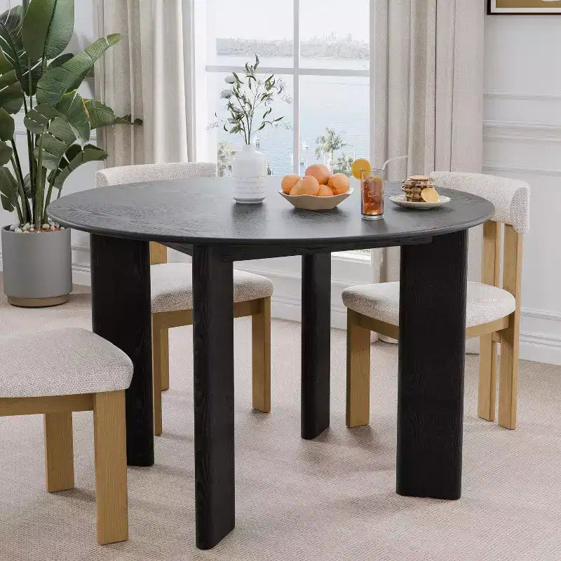 PexFix 45 Tavolo da pranzo rotondo in legno massello nero stile rustico per sale da pranzo moderne e riunioni di famiglia
