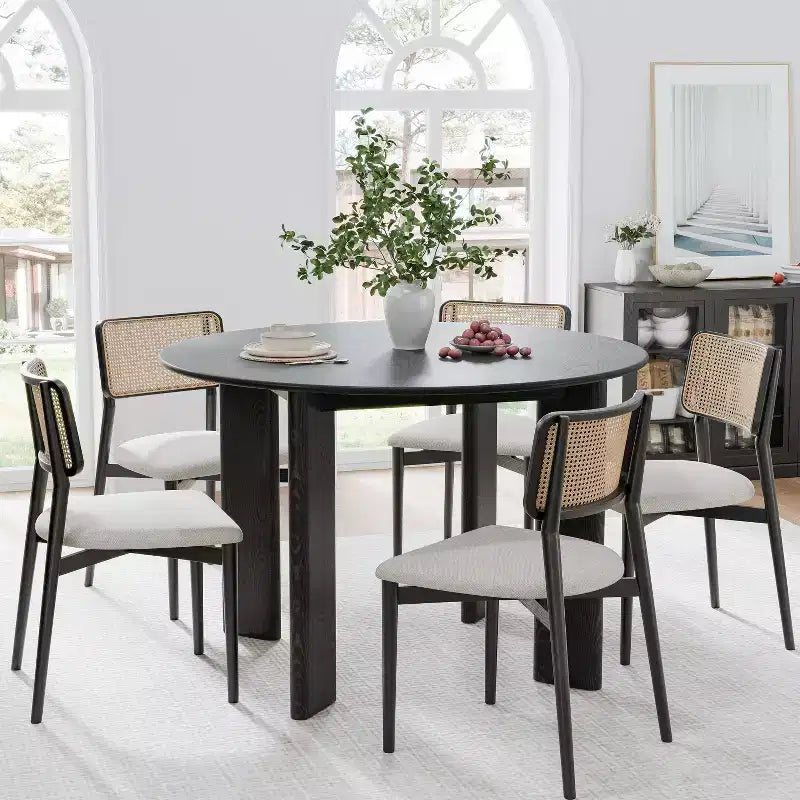 PexFix 45 Tavolo da pranzo rotondo in legno massello nero stile rustico per sale da pranzo moderne e riunioni di famiglia