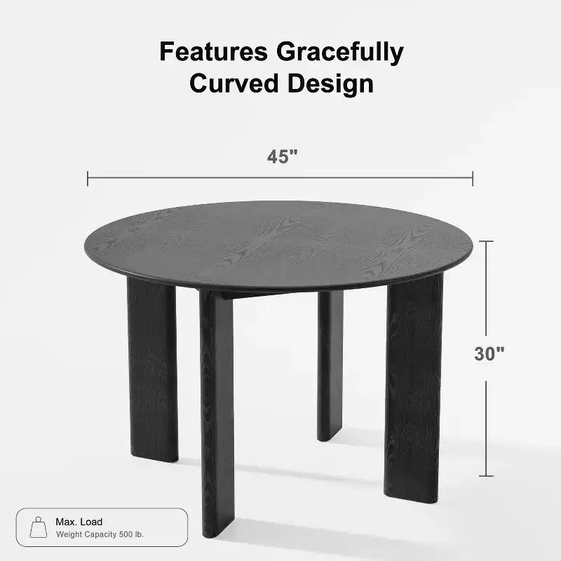 PexFix 45 Tavolo da pranzo rotondo in legno massello nero stile rustico per sale da pranzo moderne e riunioni di famiglia