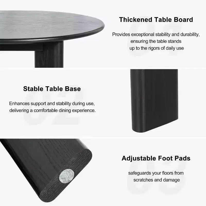 PexFix 45 Tavolo da pranzo rotondo in legno massello nero stile rustico per sale da pranzo moderne e riunioni di famiglia