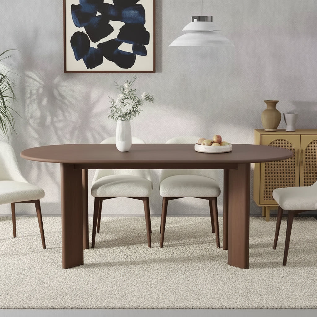PexFix 67 x 33.5 Noce Legno Massiccio Tavolo da Pranzo Stile Fattoria Piano Ovale in Legno per Sale da Pranzo Moderne e Riunioni di Famiglia