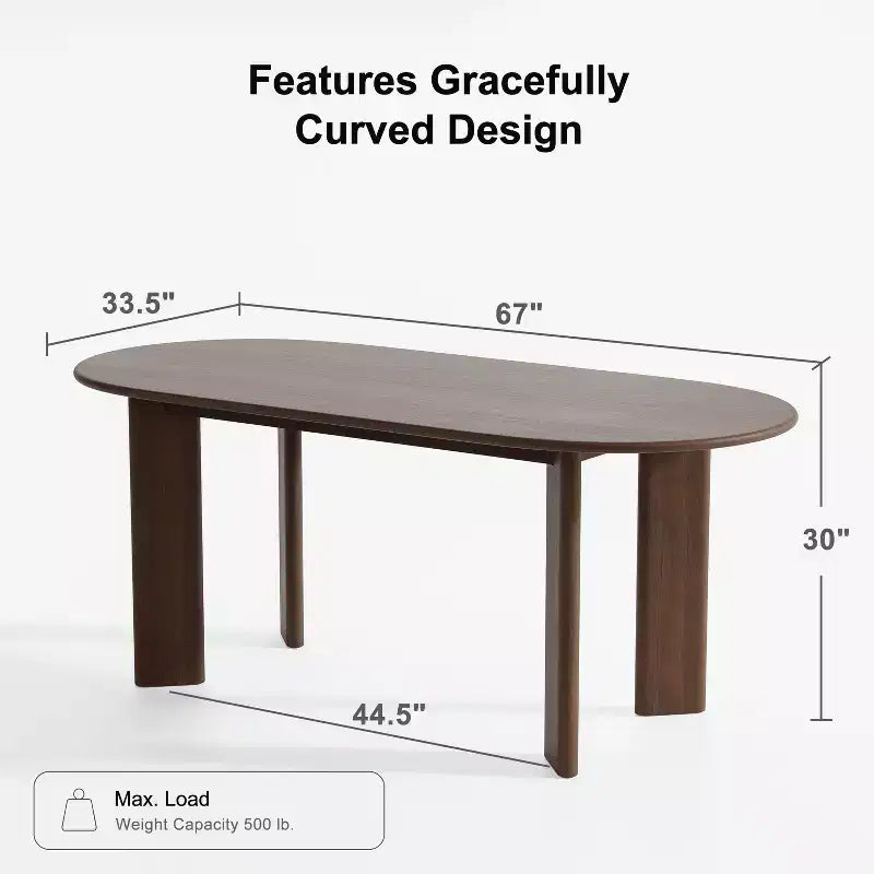 PexFix 67 x 33.5 Noce Legno Massiccio Tavolo da Pranzo Stile Fattoria Piano Ovale in Legno per Sale da Pranzo Moderne e Riunioni di Famiglia