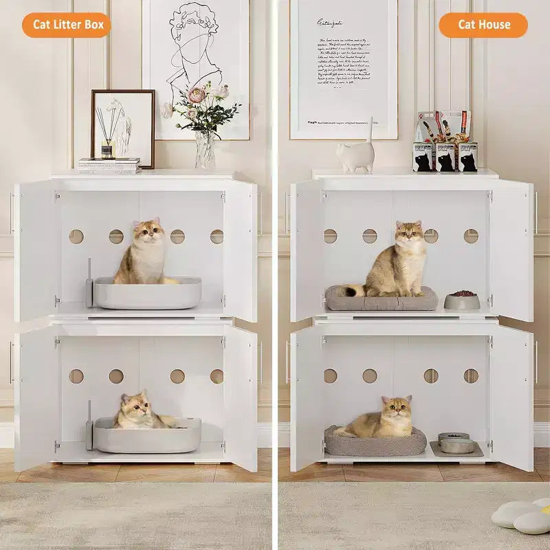 Mobile copri-lettiera per gatti, mobile per lettiera per gatti nascosta con 2 porte e cuscinetti, mobile in legno per lettiera per gatti (1 vano)