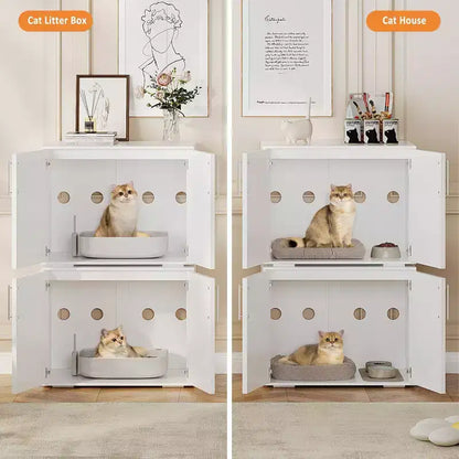 Mobile copri-lettiera per gatti, mobile per lettiera per gatti nascosta con 2 porte e cuscinetti, mobile in legno per lettiera per gatti (1 vano)