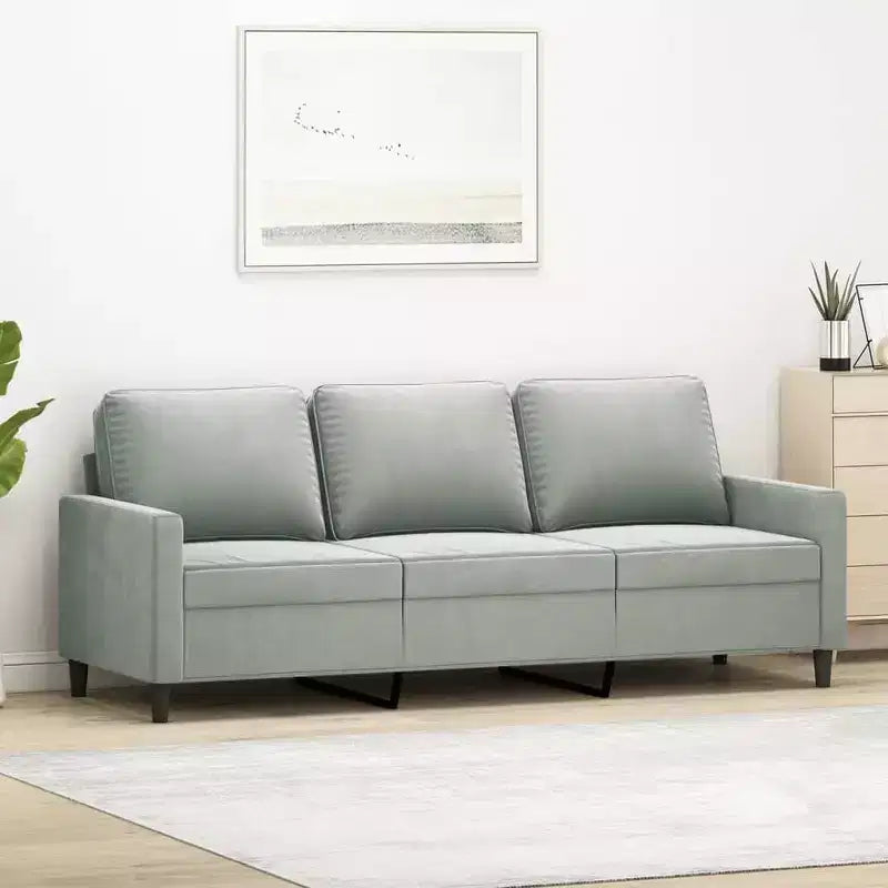 vidaXL Divano a 3 Posti in Velluto - Divano Moderno Grigio Chiaro con Comoda Imbottitura e Stabile Telaio in Metallo per Soggiorno o Salotto