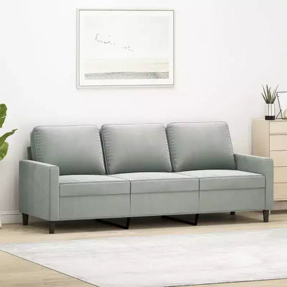 vidaXL Divano a 3 Posti in Velluto - Divano Moderno Grigio Chiaro con Comoda Imbottitura e Stabile Telaio in Metallo per Soggiorno o Salotto