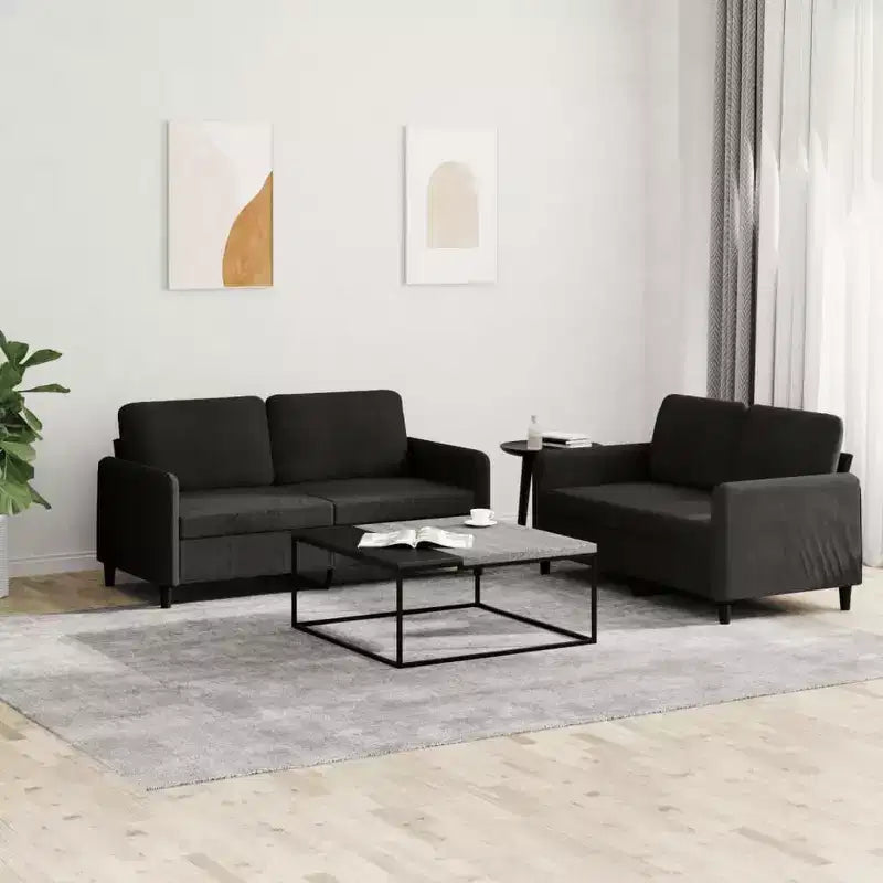 vidaXL Set Divani 2 Pezzi - Divani in Velluto Nero Felpato con Comoda Imbottitura e Robusta Costruzione per Casa o Ufficio