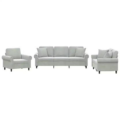 vidaXL 3-Piece Sofa Set in Light Gray Velvet - Comfortable Relaxation with Sturdy Frame and Decorative Throw Pillows for Living and Lounge Areas