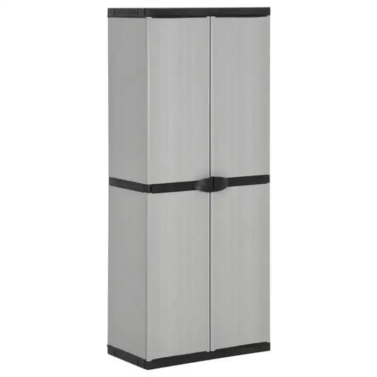vidaXL Outdoor Garden Storage Cabinet - Compact Gray&Black PVC Design with 3 Shelves and Lockable Doors - 26.8x15.7x66.1