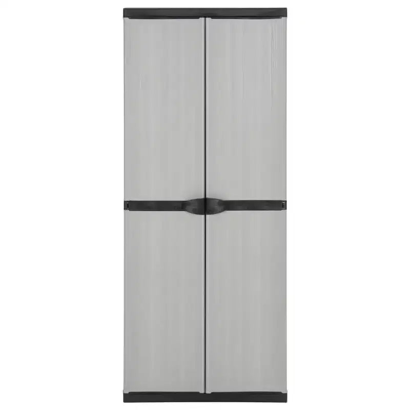 vidaXL Armadietto da Giardino da Esterno - Design Compatto Grigio&Nero in PVC con 3 Ripiani e Ante Chiudibili a Chiave - 26.8x15.7x66.1