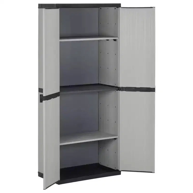vidaXL Armadietto da Giardino da Esterno - Design Compatto Grigio&Nero in PVC con 3 Ripiani e Ante Chiudibili a Chiave - 26.8x15.7x66.1