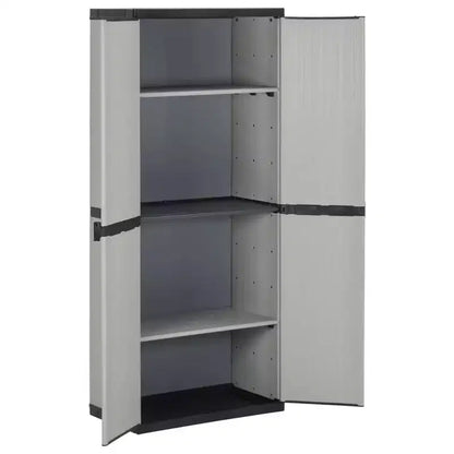 vidaXL Armadietto da Giardino da Esterno - Design Compatto Grigio&Nero in PVC con 3 Ripiani e Ante Chiudibili a Chiave - 26.8x15.7x66.1