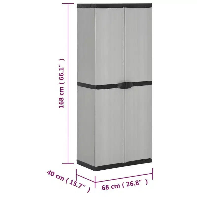 vidaXL Armadietto da Giardino da Esterno - Design Compatto Grigio&Nero in PVC con 3 Ripiani e Ante Chiudibili a Chiave - 26.8x15.7x66.1