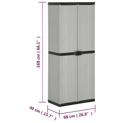 vidaXL Armadietto da Giardino da Esterno - Design Compatto Grigio&Nero in PVC con 3 Ripiani e Ante Chiudibili a Chiave - 26.8x15.7x66.1