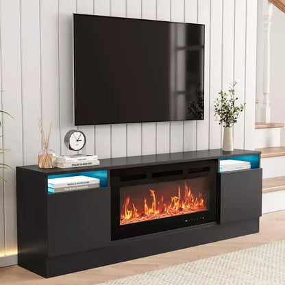 Mobile TV moderno con mobiletto contenitore per TV fino a 75", supporto TV moderno nero per soggiorno (camino non incluso)