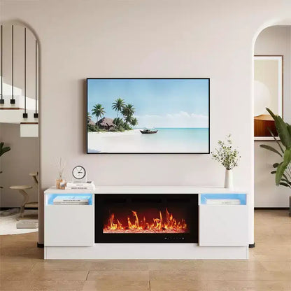 Mobile TV moderno con mobiletto contenitore per TV fino a 75", supporto TV moderno nero per soggiorno (camino non incluso)