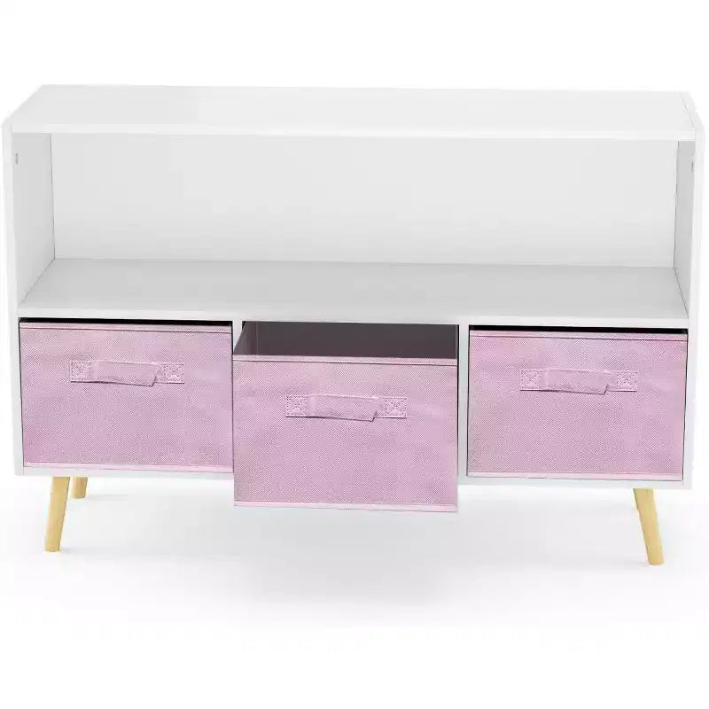 Acekool Scaffale per Libri per Bambini, Organizer per Giocattoli a 4 Scomparti con Cassetti Pieghevoli in Tessuto, Espositore per Libri per Sala Giochi, Asilo Nido, Cameretta dei Bambini