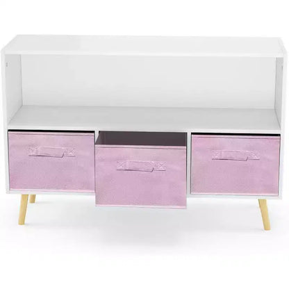 Acekool Scaffale per Libri per Bambini, Organizer per Giocattoli a 4 Scomparti con Cassetti Pieghevoli in Tessuto, Espositore per Libri per Sala Giochi, Asilo Nido, Cameretta dei Bambini