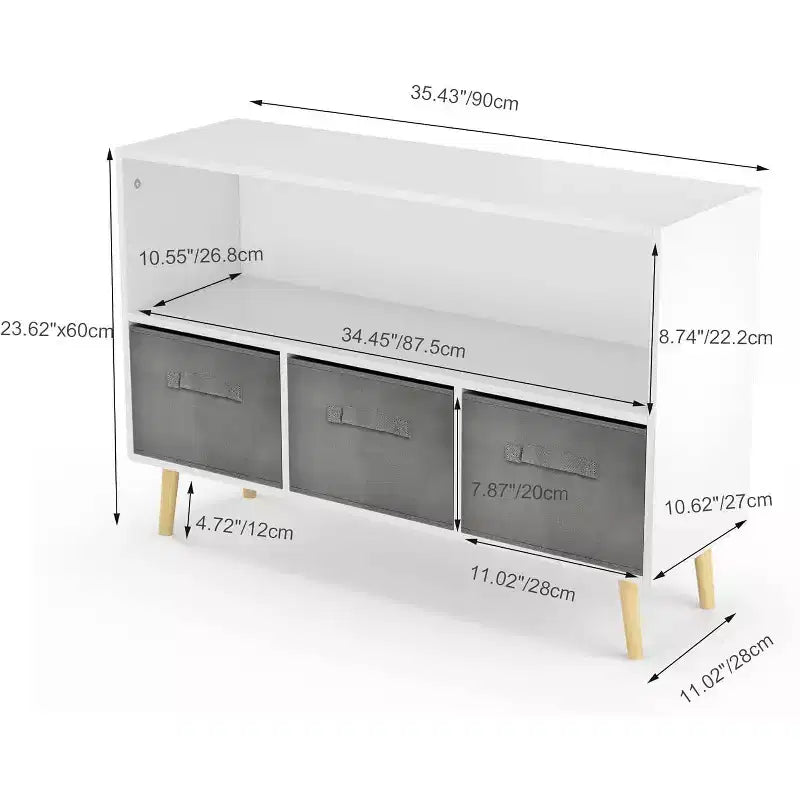 Acekool Scaffale per Libri per Bambini, Organizer per Giocattoli a 4 Scomparti con Cassetti Pieghevoli in Tessuto, Espositore per Libri per Sala Giochi, Asilo Nido, Cameretta dei Bambini