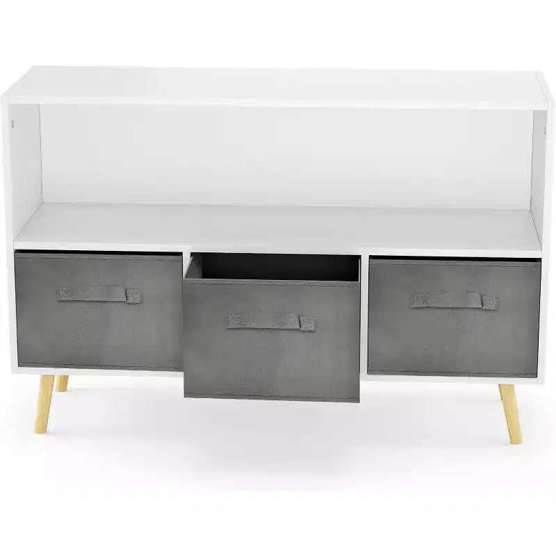 Acekool Scaffale per Libri per Bambini, Organizer per Giocattoli a 4 Scomparti con Cassetti Pieghevoli in Tessuto, Espositore per Libri per Sala Giochi, Asilo Nido, Cameretta dei Bambini