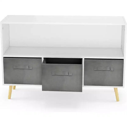 Acekool Scaffale per Libri per Bambini, Organizer per Giocattoli a 4 Scomparti con Cassetti Pieghevoli in Tessuto, Espositore per Libri per Sala Giochi, Asilo Nido, Cameretta dei Bambini