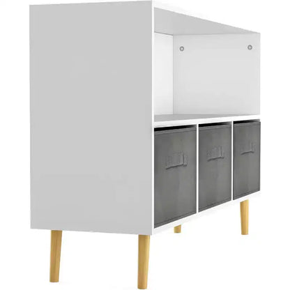 Acekool Scaffale per Libri per Bambini, Organizer per Giocattoli a 4 Scomparti con Cassetti Pieghevoli in Tessuto, Espositore per Libri per Sala Giochi, Asilo Nido, Cameretta dei Bambini
