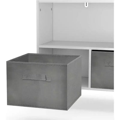 Acekool Scaffale per Libri per Bambini, Organizer per Giocattoli a 4 Scomparti con Cassetti Pieghevoli in Tessuto, Espositore per Libri per Sala Giochi, Asilo Nido, Cameretta dei Bambini