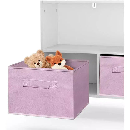 Acekool Scaffale per Libri per Bambini, Organizer per Giocattoli a 4 Scomparti con Cassetti Pieghevoli in Tessuto, Espositore per Libri per Sala Giochi, Asilo Nido, Cameretta dei Bambini