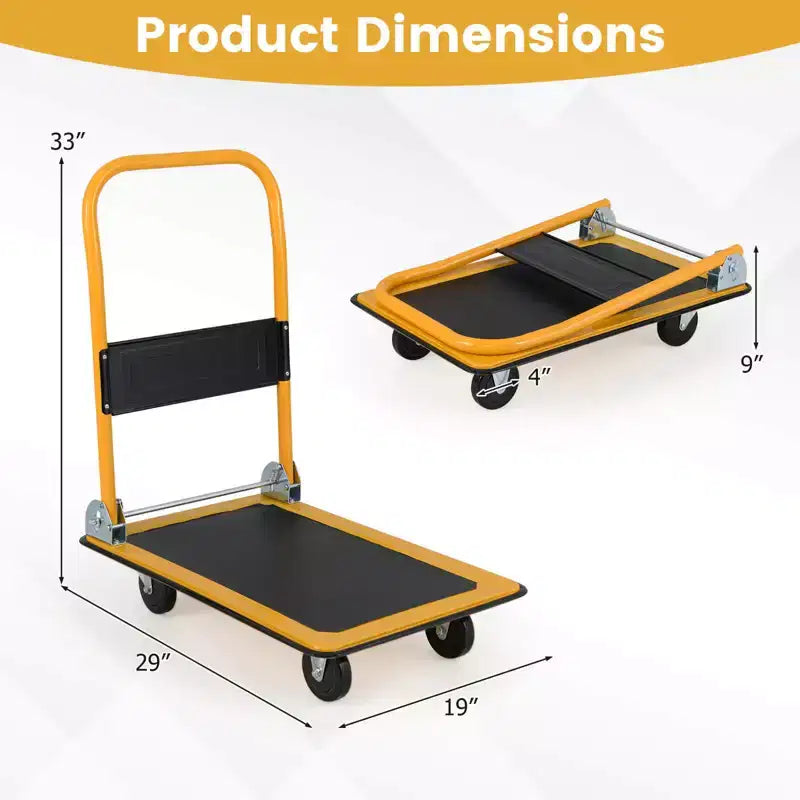 Costway Carrello Piattaforma Pieghevole da 150 kg per Magazzino Spostamenti, Camioncino a Spinta Manuale Blu/Giallo
