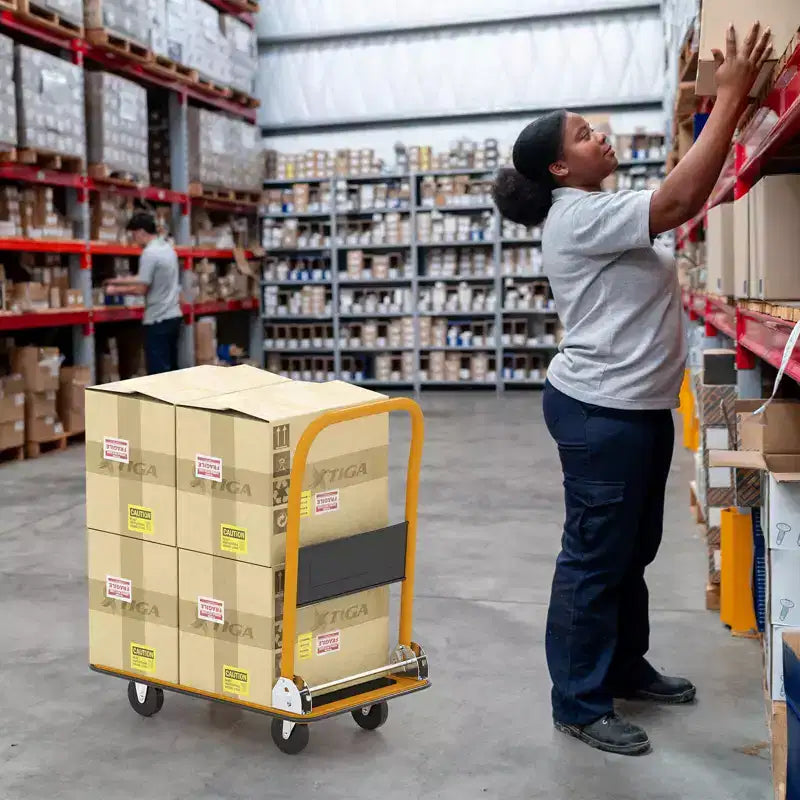 Costway Carrello Piattaforma Pieghevole da 150 kg per Magazzino Spostamenti, Camioncino a Spinta Manuale Blu/Giallo