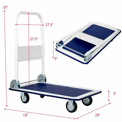 Costway Carrello Piattaforma Pieghevole da 150 kg per Magazzino Spostamenti, Camioncino a Spinta Manuale Blu/Giallo