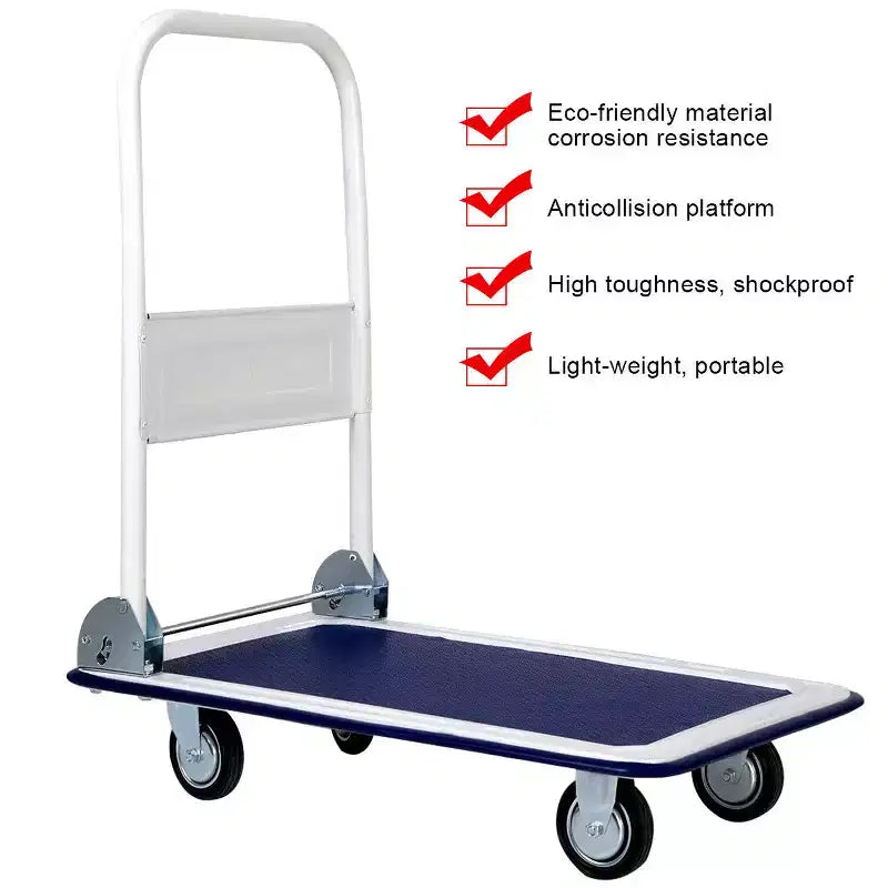 Costway Carrello Piattaforma Pieghevole da 150 kg per Magazzino Spostamenti, Camioncino a Spinta Manuale Blu/Giallo