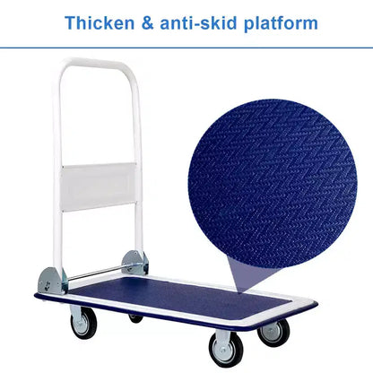 Costway Carrello Piattaforma Pieghevole da 150 kg per Magazzino Spostamenti, Camioncino a Spinta Manuale Blu/Giallo