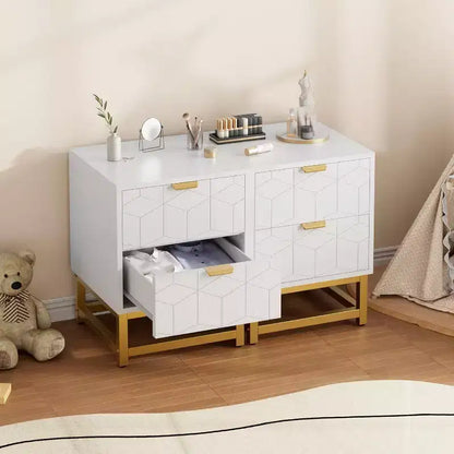 Comodino Acekool a 2 cassetti, tavolino moderno con gambe in metallo dorato, comodino con vano portaoggetti per camera da letto, corridoio o ingresso