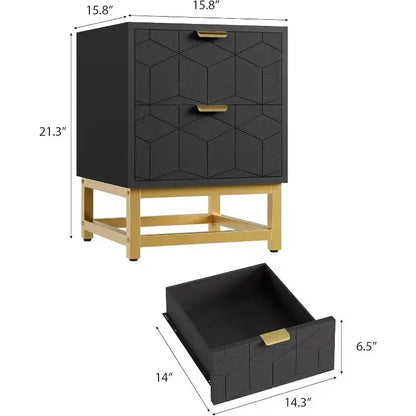 Comodino Acekool a 2 cassetti, tavolino moderno con gambe in metallo dorato, comodino con vano portaoggetti per camera da letto, corridoio o ingresso