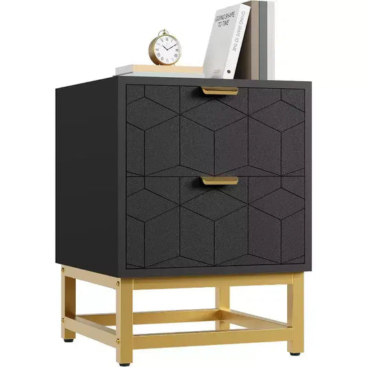 Acekool 2 Drawer Nightstand, Modern Side Table with Gold Metal Legs, Bedside Table Storage for Bedroom, Hallway, or Entryway