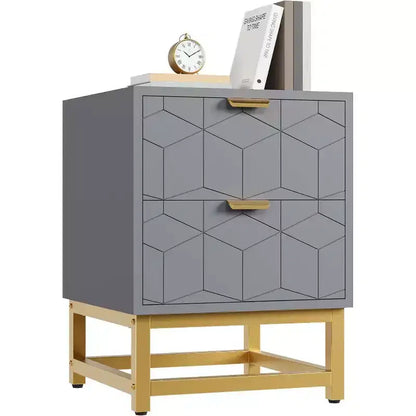 Comodino Acekool a 2 cassetti, tavolino moderno con gambe in metallo dorato, comodino con vano portaoggetti per camera da letto, corridoio o ingresso