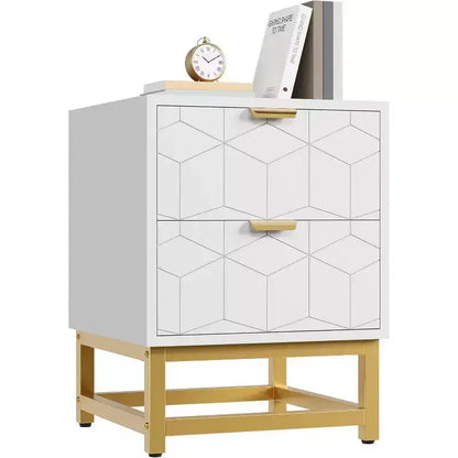 Comodino Acekool a 2 cassetti, tavolino moderno con gambe in metallo dorato, comodino con vano portaoggetti per camera da letto, corridoio o ingresso