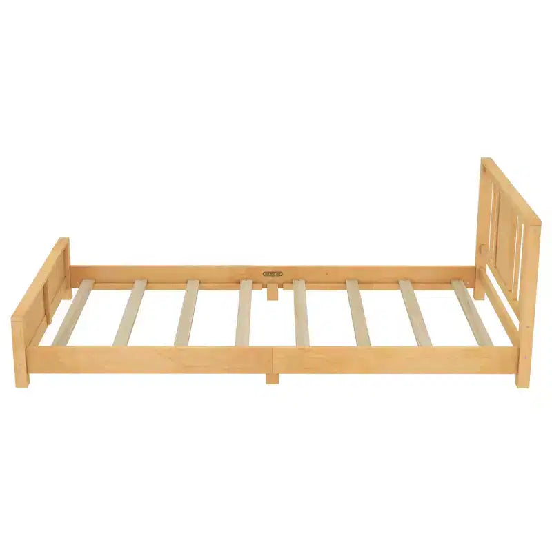 Letto a Piattaforma Matrimoniale con Testiera, Struttura del Letto a Piattaforma Bassa in Legno Massiccio con Doghe di Supporto per Camera da Letto