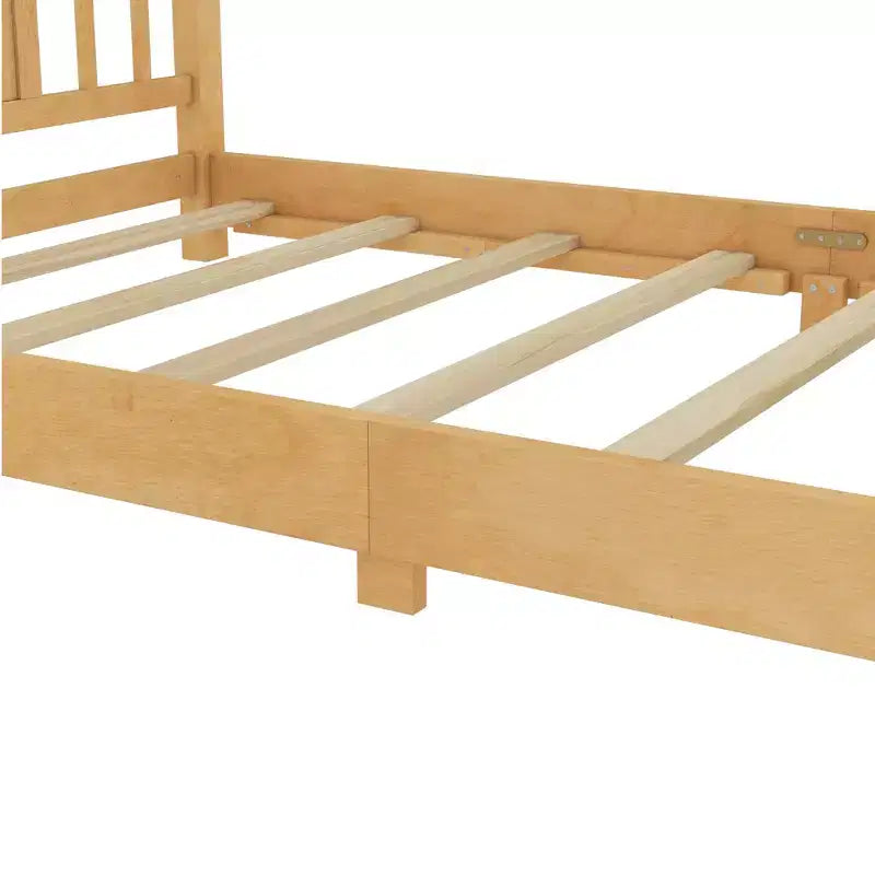 Letto a Piattaforma Matrimoniale con Testiera, Struttura del Letto a Piattaforma Bassa in Legno Massiccio con Doghe di Supporto per Camera da Letto
