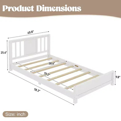 Letto a Piattaforma Matrimoniale con Testiera, Struttura del Letto a Piattaforma Bassa in Legno Massiccio con Doghe di Supporto per Camera da Letto