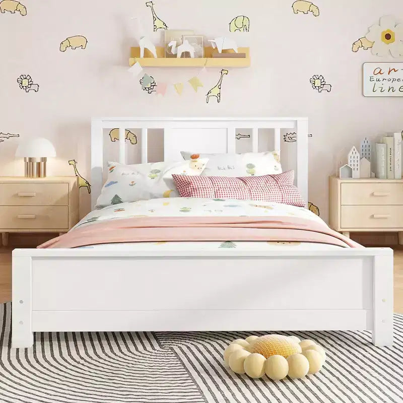 Letto a Piattaforma Matrimoniale con Testiera, Struttura del Letto a Piattaforma Bassa in Legno Massiccio con Doghe di Supporto per Camera da Letto