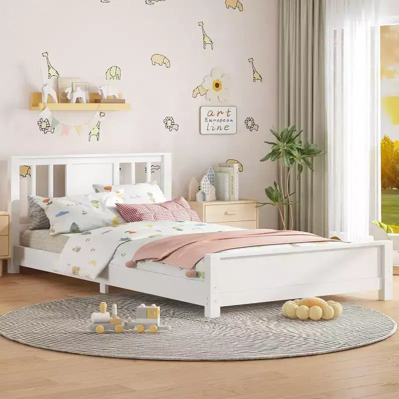 Letto a Piattaforma Matrimoniale con Testiera, Struttura del Letto a Piattaforma Bassa in Legno Massiccio con Doghe di Supporto per Camera da Letto