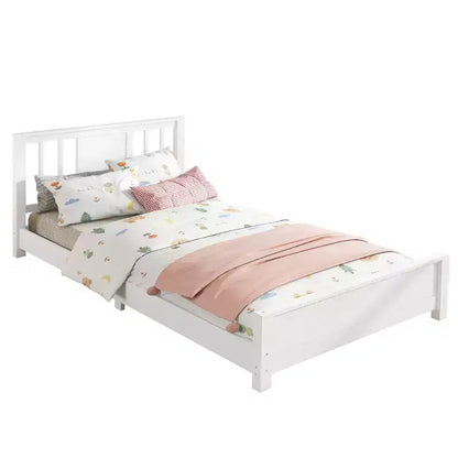 Letto a Piattaforma Matrimoniale con Testiera, Struttura del Letto a Piattaforma Bassa in Legno Massiccio con Doghe di Supporto per Camera da Letto