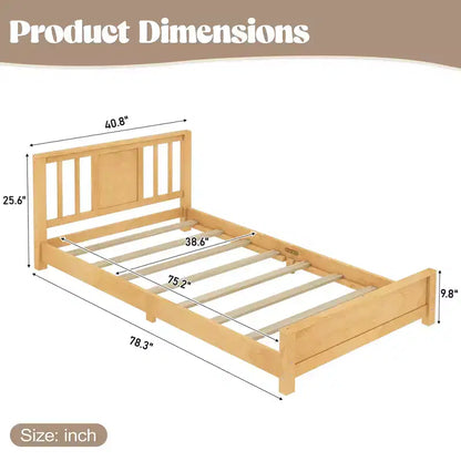 Letto a Piattaforma Matrimoniale con Testiera, Struttura del Letto a Piattaforma Bassa in Legno Massiccio con Doghe di Supporto per Camera da Letto