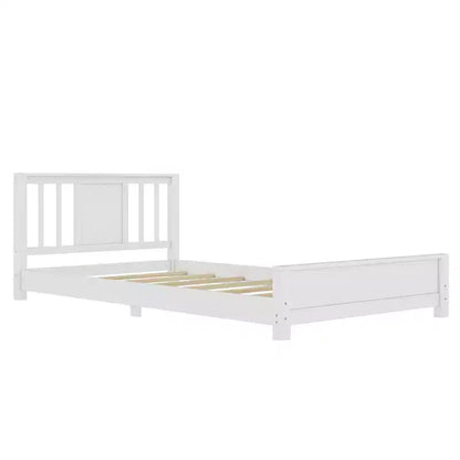 Letto a Piattaforma Matrimoniale con Testiera, Struttura del Letto a Piattaforma Bassa in Legno Massiccio con Doghe di Supporto per Camera da Letto