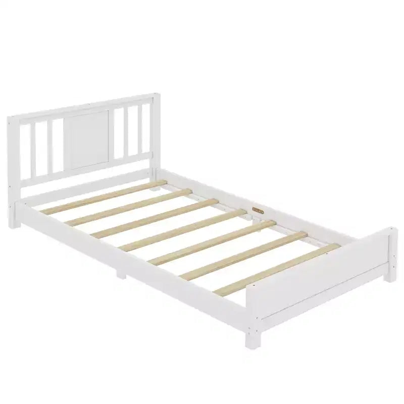 Letto a Piattaforma Matrimoniale con Testiera, Struttura del Letto a Piattaforma Bassa in Legno Massiccio con Doghe di Supporto per Camera da Letto