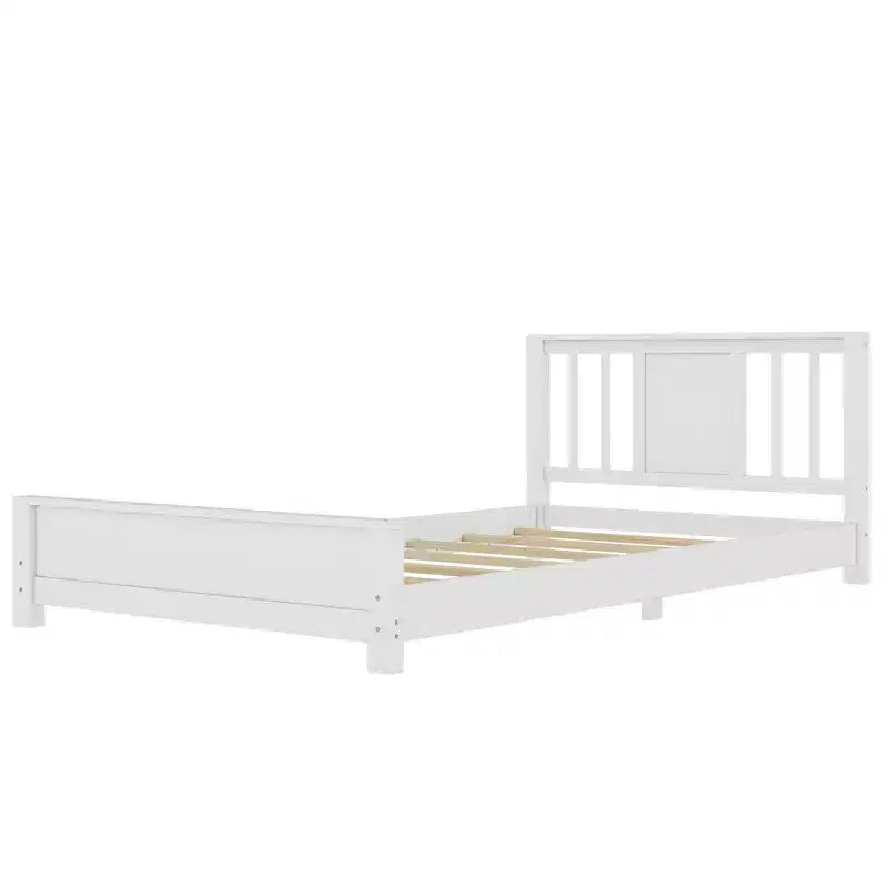 Letto a Piattaforma Matrimoniale con Testiera, Struttura del Letto a Piattaforma Bassa in Legno Massiccio con Doghe di Supporto per Camera da Letto
