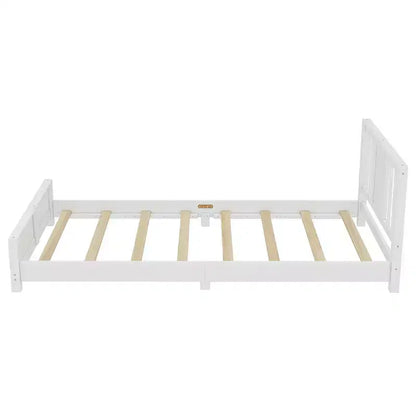 Letto a Piattaforma Matrimoniale con Testiera, Struttura del Letto a Piattaforma Bassa in Legno Massiccio con Doghe di Supporto per Camera da Letto